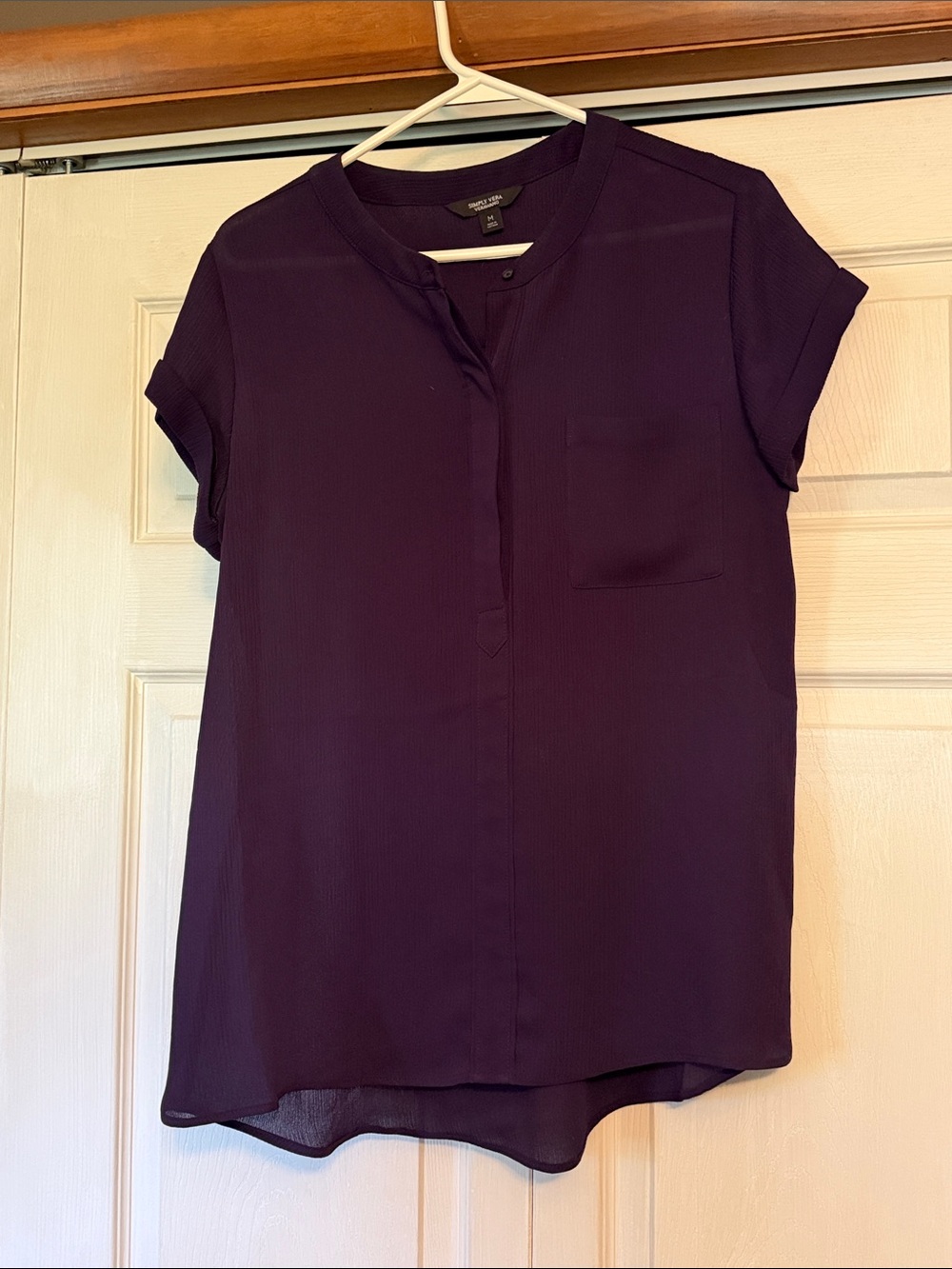 Simply Vera Vera Wang Short Sleeve Split-Neck Blouse - Plum